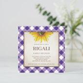 Paarse BBQ Invitation Gingham Print Kaart (Staand voorkant)
