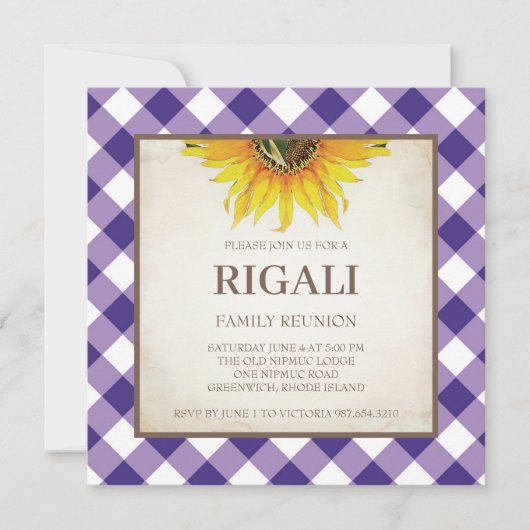 Paarse BBQ Invitation Gingham Print Kaart (Voorkant)