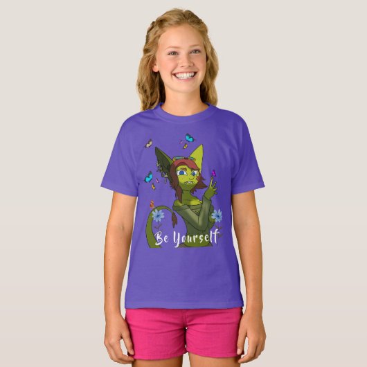 Paarse Be Yourself leuk T-shirt (Voorkant volledig)