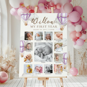 Paarse Beary Eerste Verjaardag Foto Tijdlijn Poster