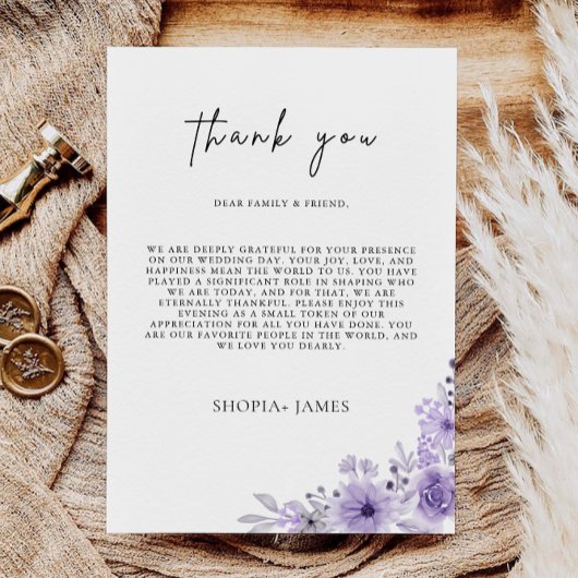 Paarse bedankbrief, Napkin Note Menu