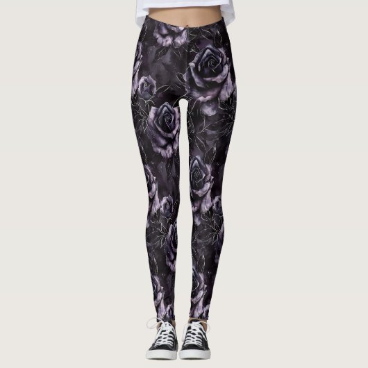 Paarse Begraafplaats Rozen Gotisch Occult Leggings (Voorkant)