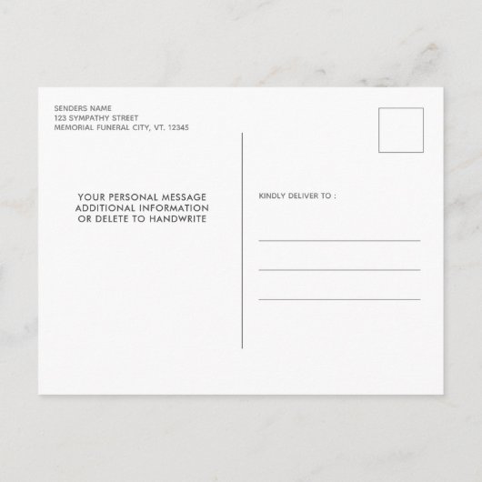 Paarse begrafenisviering van het leven uitnodiging briefkaart (Achterkant)