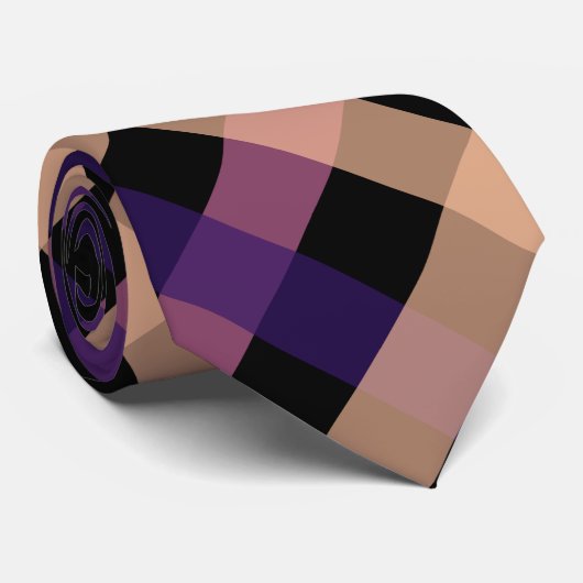 Paarse, beige en zwarte diagonale gingham-patroon stropdas (Opgerold)