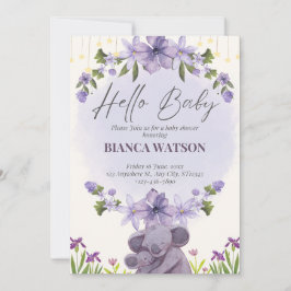 Paarse Beige Schattige Baby shower Invitation Kaart