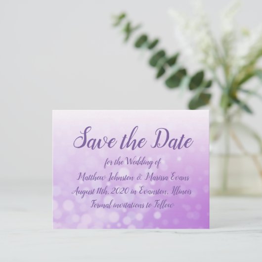 Paarse belletjes Aangepast Opslaan Briefkaart Datu (Staand voorkant)