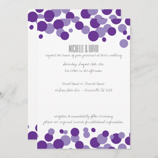 Paarse belletjes Confetti bruiloft uitnodigingen (Voorkant / Achterkant)
