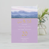 Paarse bergen die de datum bewaren folie uitnodiging (Staand Voorkant)