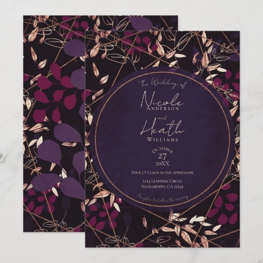 Paarse Berry Bronze Weddenschap Kaart (Voorkant / Achterkant)