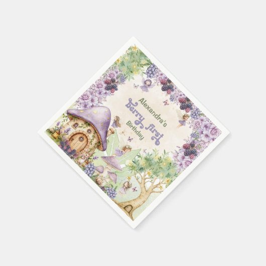Paarse bessen eerste fee eerste verjaardag servet (Hoek)