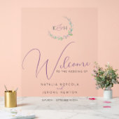 Paarse bessen groen gebladerte monogram bruiloft acryl bord (Huwelijk)