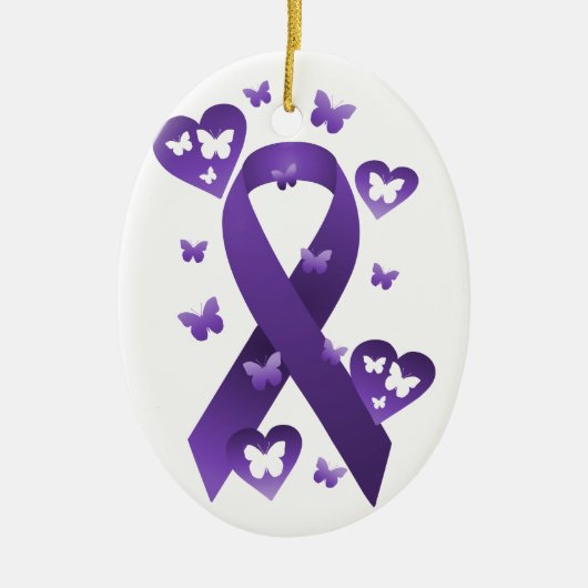Paarse bewustmakingslint keramisch ornament (Voorkant)