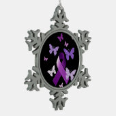 Paarse bewustmakingslint tin sneeuwvlok ornament (Links)