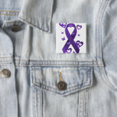 Paarse bewustmakingslint vierkante button 5,1 cm (In situ)