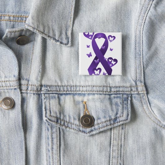 Paarse bewustmakingslint vierkante button 5,1 cm (In situ)