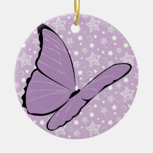 Paarse bewustmakingsvlinder keramisch ornament