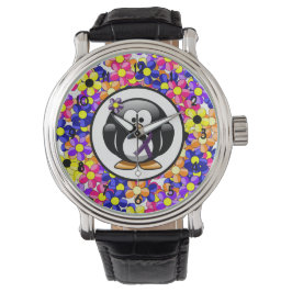 Paarse bewustwording Ribbon Penguin Horloge