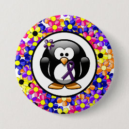 Paarse bewustwording Ribbon Penguin Ronde Button 7,6 Cm