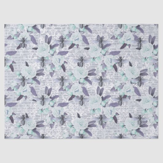 Paarse bijen en Mint Green Floral ontkoppeling Tissuepapier (Voorkant)