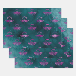 Paarse bijen op Blauwgroen Inpakpapier Vel