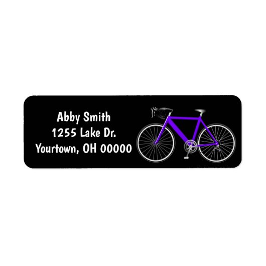 Paarse bike op zwart label (Voorkant)