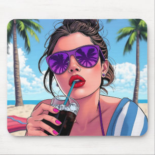Paarse bikini, zonnebril en bandana vrouw muismat