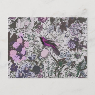  Paarse Bird en Floral Druk met Manuscript Briefkaart