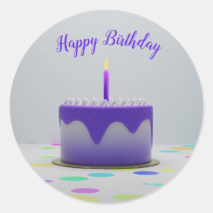 Paarse Birthday Cake Ronde Sticker