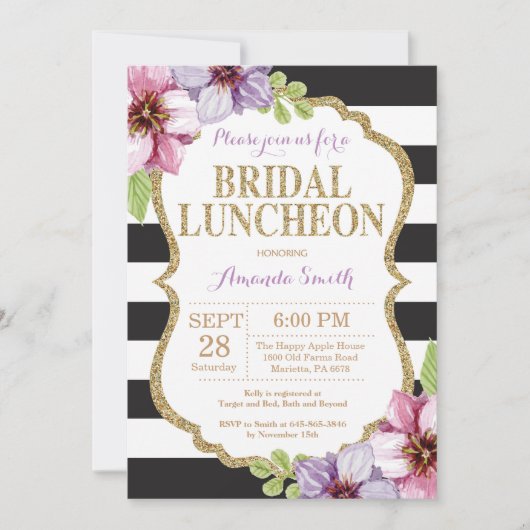 Paarse Black Gold Bridal Luncheon Kaart (Voorkant)
