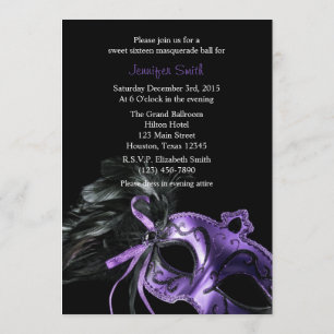 Paarse Black Masquerade Sweet 16 Ball Invitation Kaart