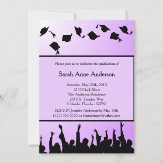 Paarse Black Silhouette Graduette Party Invite Kaart
