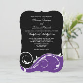 Paarse Black Swirl Bracket Wedding Invites Kaart (Staand voorkant)