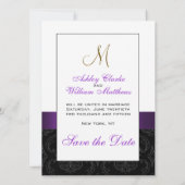 Paarse Black White Damask Save the Date (Achterkant)