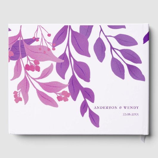 Paarse bladeren bruiloft thema gastenboek (Achterkant)