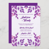 Paarse bladeren bruiloft thema kaart (Voorkant / Achterkant)