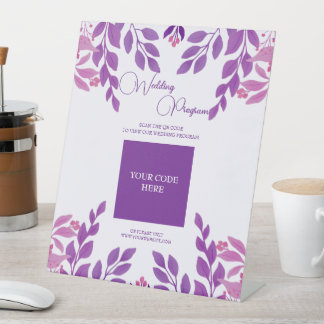Paarse bladeren bruiloft thema reclamebord met voetstuk