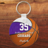 paarse blanke basketbalploeg kleuren sleutelhanger (Achterkant)