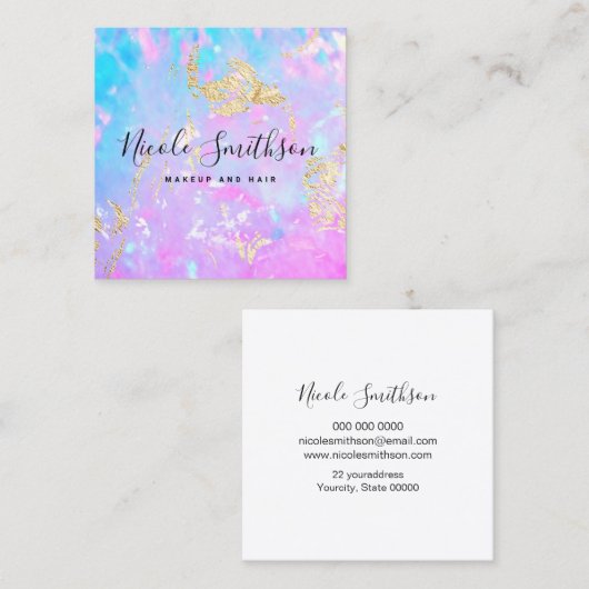 paarse blauw FAUX gouden folie details opaal Vierkante Visitekaartje (Voorkant / Achterkant)