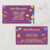 Paarse Blauw Geel Huishoudster schoonmaak Janitori Visitekaartje (Voorkant / Achterkant)