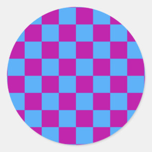 Paarse blauw geruit controlepatroon ronde sticker