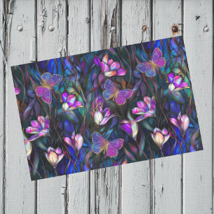 Paarse blauw Glas in lood look tulpen vlinders Tissuepapier