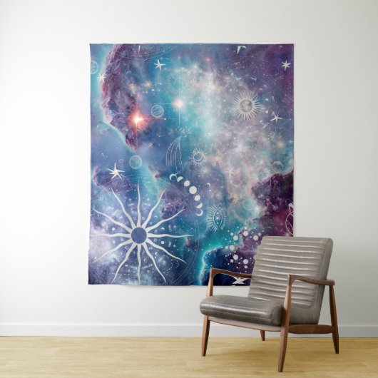 Paarse blauw hemelpatroon wandkleed (In situ)