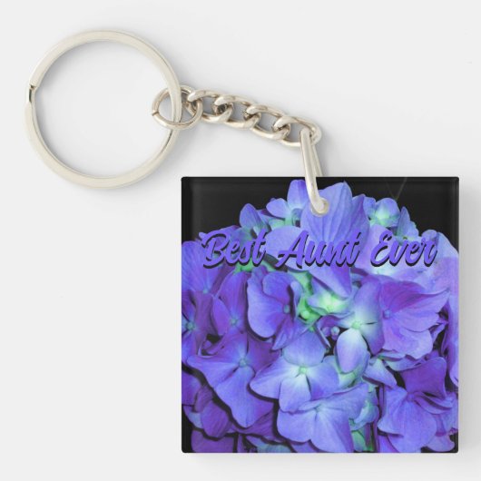 Paarse blauw Hydrangeas paarse bloemen Beste Tante Sleutelhanger (Voorkant)