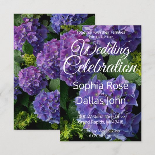 Paarse blauw maagdenpalm magenta hortensia's bruil kaart (Voorkant / Achterkant)