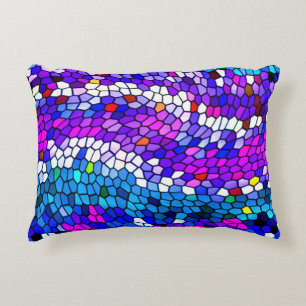 Paarse Blauw Roze Mozaïek Tegel Patroon Accent Pil Decoratief Kussen