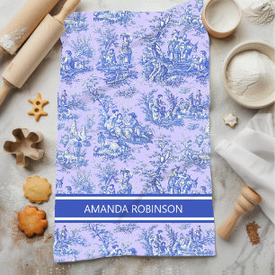 paarse blauw Toile de Jouy afgedrukt Theedoek