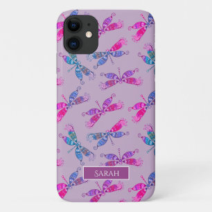 Paarse blauw tweetangspatroon iPhone 11 Hoesje