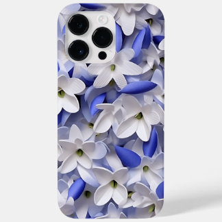 PAARSE BLAUW WIT 3-D PAPIER LOOK BLUEBELLS Case-Mate iPhone 14 PRO MAX HOESJE