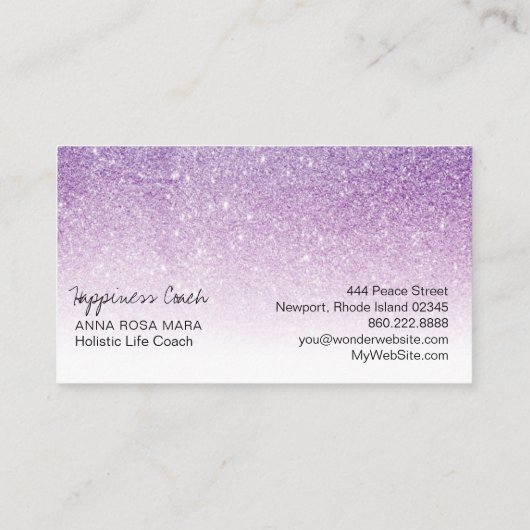 *~* Paarse Blauw Wit Ombre Gradient Glitter Visitekaartje (Achterkant)