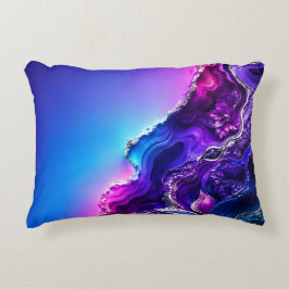 Paarse Blauwe Agaat Geode Kunst | Neon Marmer Abst Accent Kussen